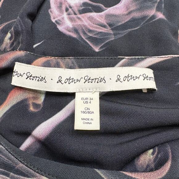 & Other Stories US Size 4 Dress Fume Smoke Print Midi Keyhole Back Avant Garde - Picture 6 of 12